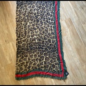 Gucci Leopard Web Trim Scarf
